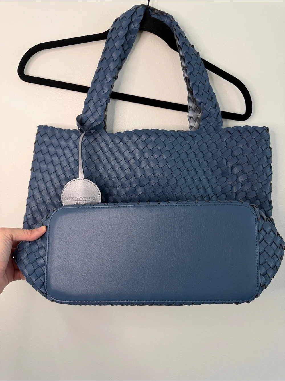 Ilse Jacobsen Reversible Tote Bag Woven Vegan Leather Orion Blue EUC - Picture 5 of 8